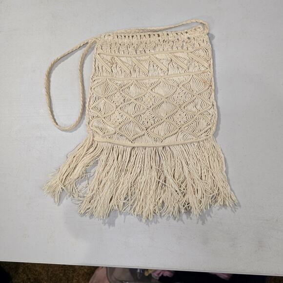Vintage MACRAME purse cottage boho 70s handmade bag festival feminine beachy - Picture 5 of 13